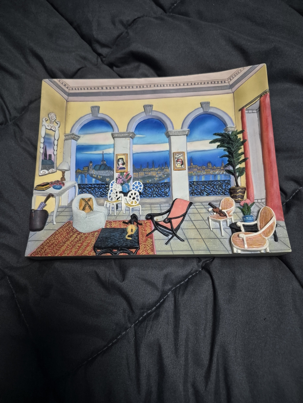 Home Art Scenic Terrace Wall Plaque in Yellow and Blue